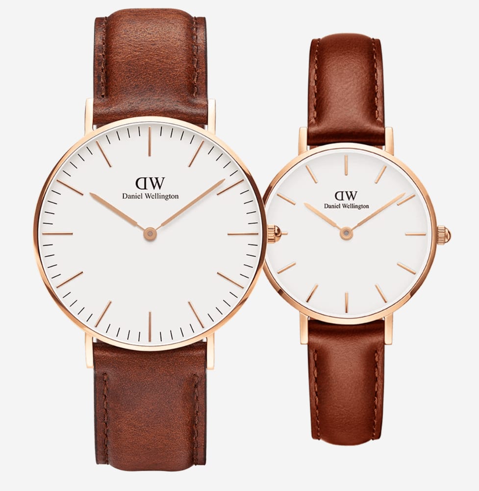Pack Daniel Wellington St Mawes Cuir Marron Rose Gold